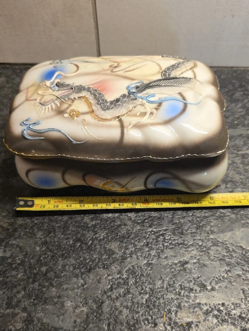 Decorative Dragon Trinket/jewelry Box in Cream and Blue